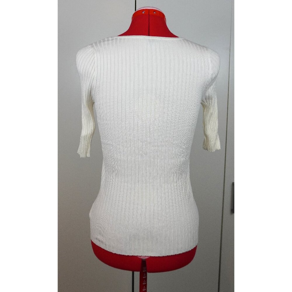 Express Ribbed Zip Front Elbow Sleeve Sweater - Picture 3 of 6